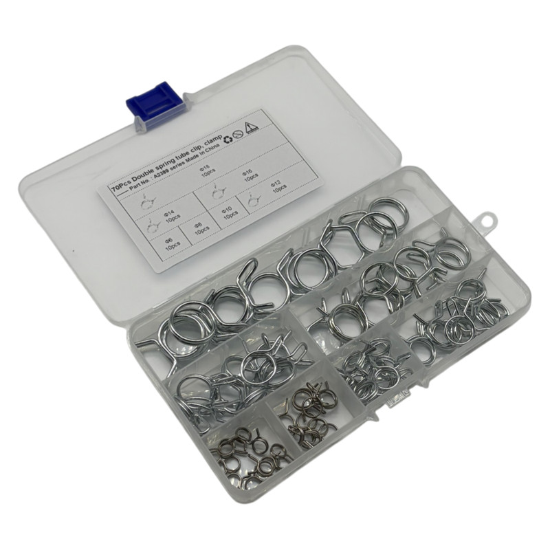 Car Clips Double Wire Hose Fuel Line Tube Spring Clamps Assortment Kits 70PCS