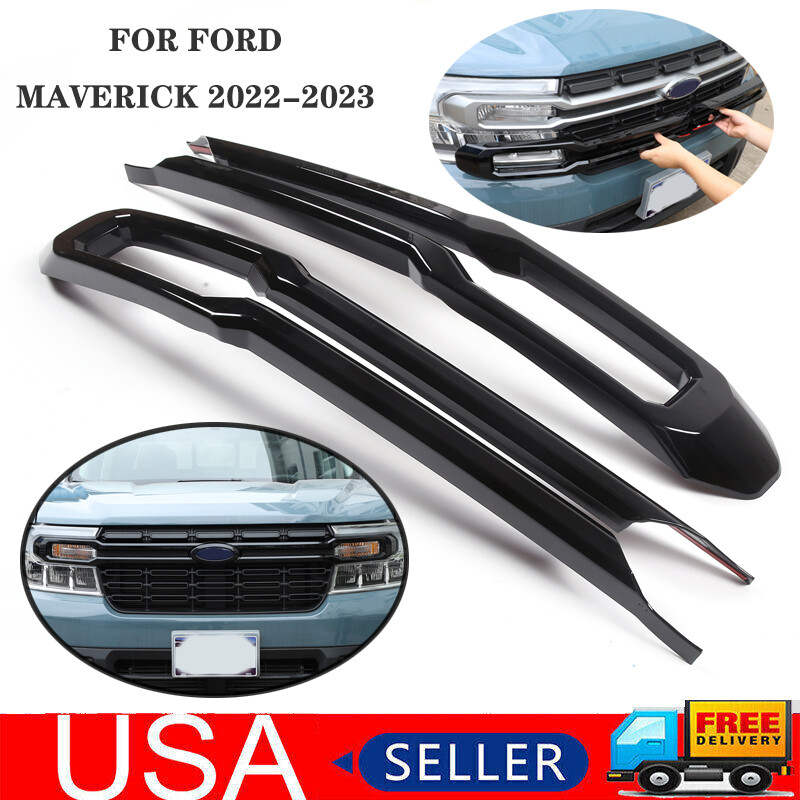 Gloss Black Front Center Grille Grill Cover Trim Fit For Ford Maverick 2022-2023