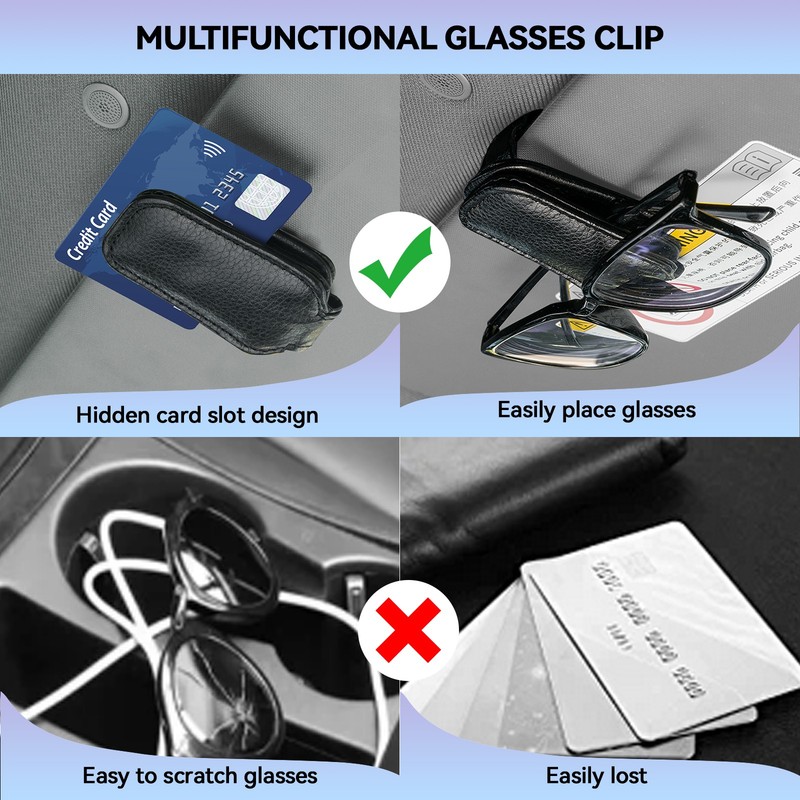 2Pc Car Sun Visor Leather Glasses Sunglasses Card Ticket Holder Clip Accessories gallery