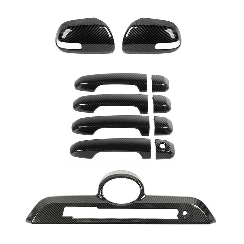 11x Carbon Door Mirror Lock Handle Tadilgate latch Cover Set For 4Runner 2010-13