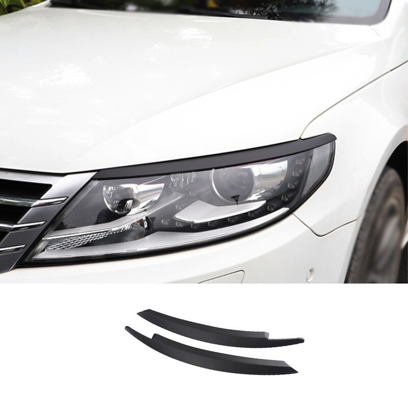 For Volkswagen CC 2012-2017 Matte Black Front Headlight Lamp Eyebrow Trim 2PCS