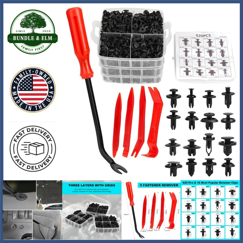 620 Piece Push-Type Retainer Clip Set with 16 Sizes and 5 Fastener Removers