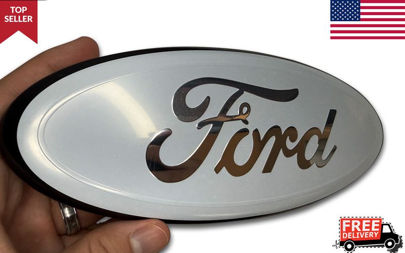 1PC WHITE EMBLEM FOR FORD OVAL 9 INCH LOGO Grille & Tailgate Badge 2004-16