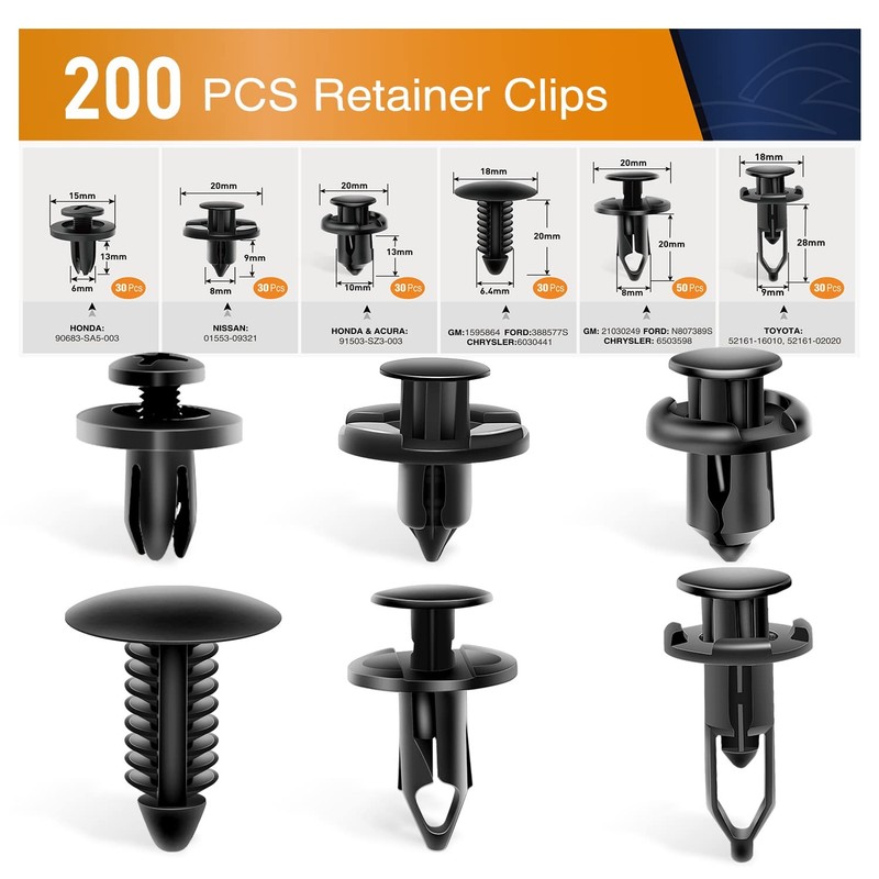 GOOACC Universal Plastic Fender Clips,200 Pcs Push Bumper Fastener Rivet Clip…