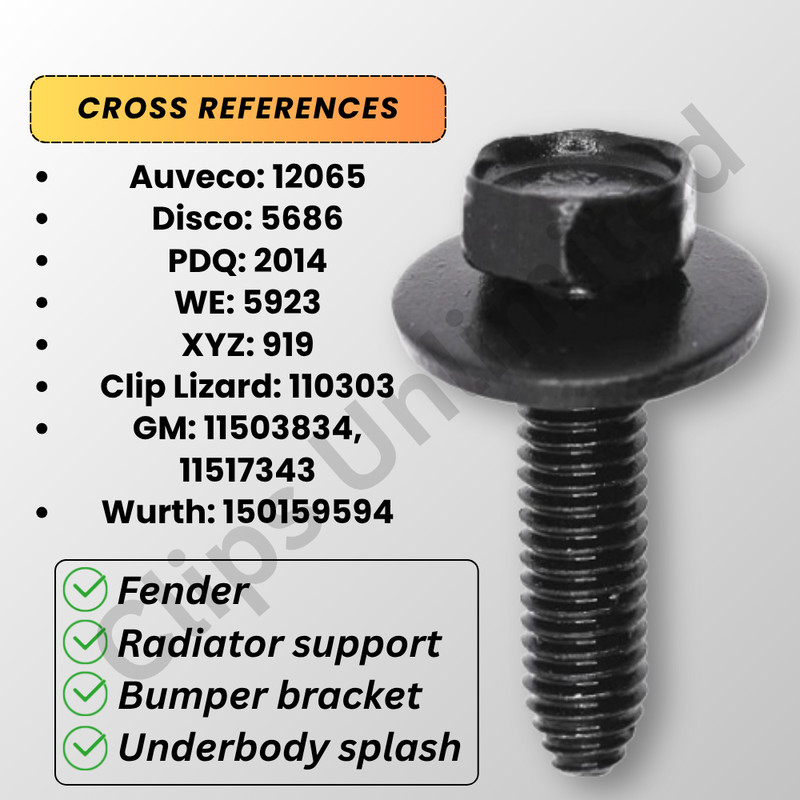 A 12065 M6-1.0 x 25mm Hex Head SEMS Bolt, 17mm Washer OD GM 11503834, 25-1000PCS gallery
