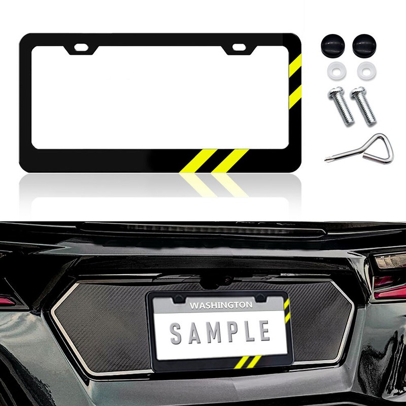 Fits For Dodge Durango Car License Plate Frame Black Yellow Metal Covers M7