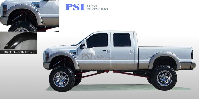 BLACK PAINTABLE Pocket Bolt Fender Flares 08-10 Ford F-250, F-350 Super Duty 4pc