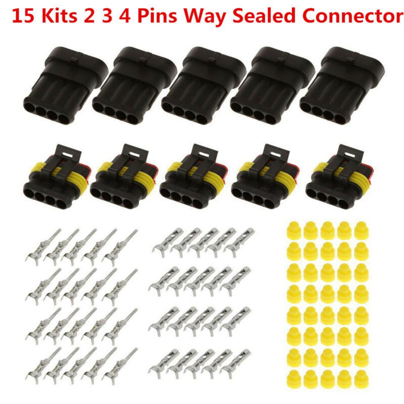 Universal 15Kits 2 3 4 Pins Way Sealed Waterproof Electrical Wire Connector Plug