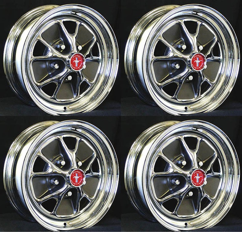 New! Mustang Styled Steel Chrome GT Wheels 14″ x 7″ Set of 4 Complete Caps Nuts