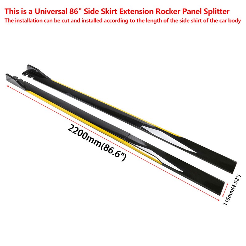 For Dodge Challenger SRT 86" Side Skirt Extension Rocker Panel Black Yellow gallery