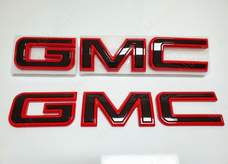 Custom Front & Rear Emblem Black Red Fit 2019-2023 GMC Sierra 1500 2500HD 3500HD