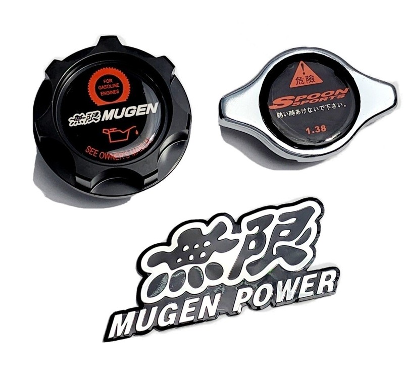 BLACK OIL CAP + RADIATOR CAP SPOON SPORTS FOR HONDA & ACURA MUGEN RED SI EG
