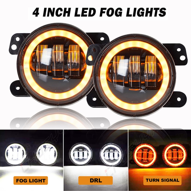 Pair 4inch Round LED Fog Lights Halo Angel Eyes DRL For Dodge Journey 2009~2013