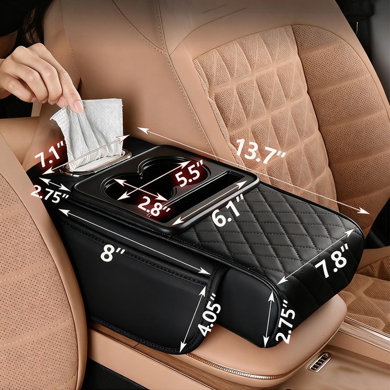 Car Armrest Cushion Center Console Cover with Cup Holder,Tissue Box,Phone Holder gallery