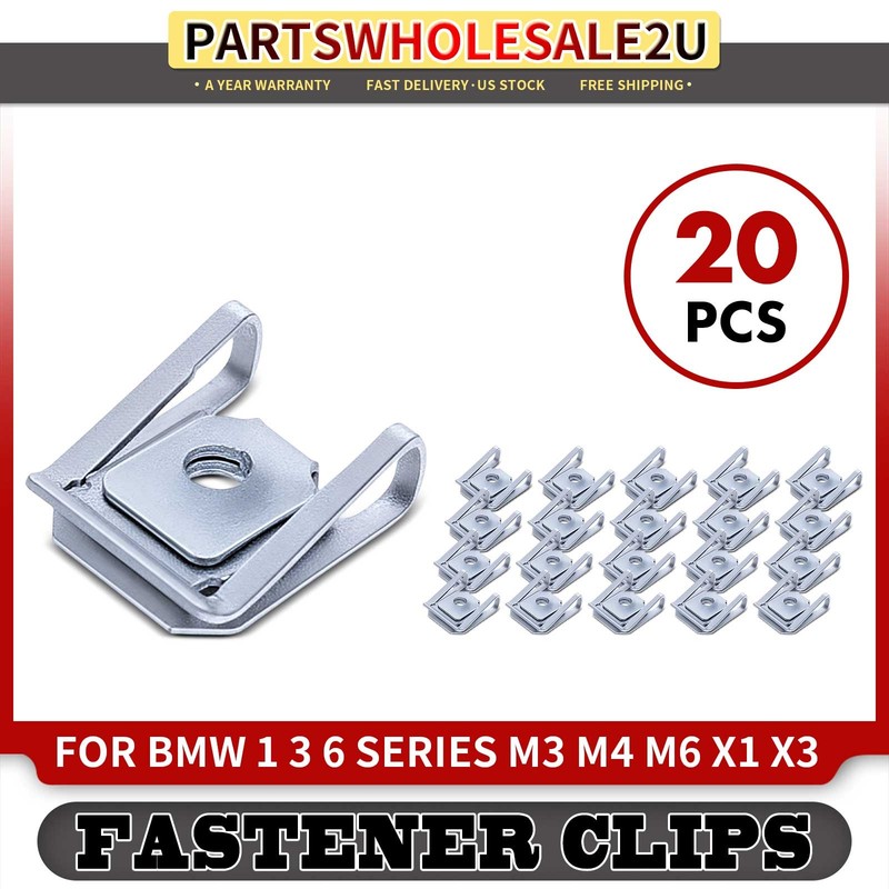 20Pcs 9mm Silver Zinc Retainers Clips Metric U-Nut for BMW 1 3 6 Series M3 M4 M6