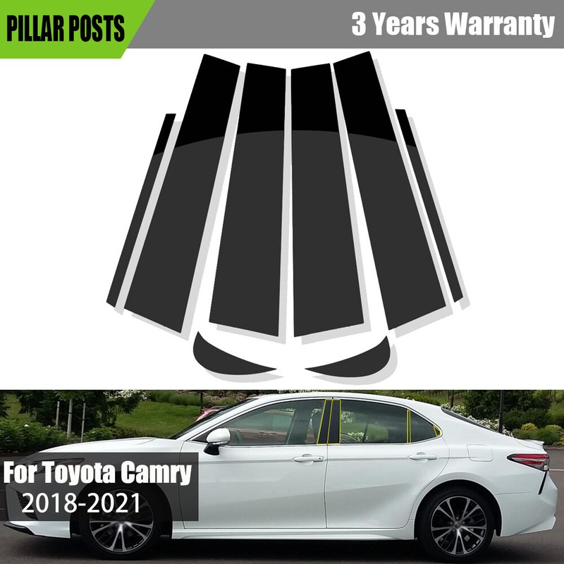 Polished Black Window Pillar Post Door Trim Cover Set For Toyota Camry 2018-2021