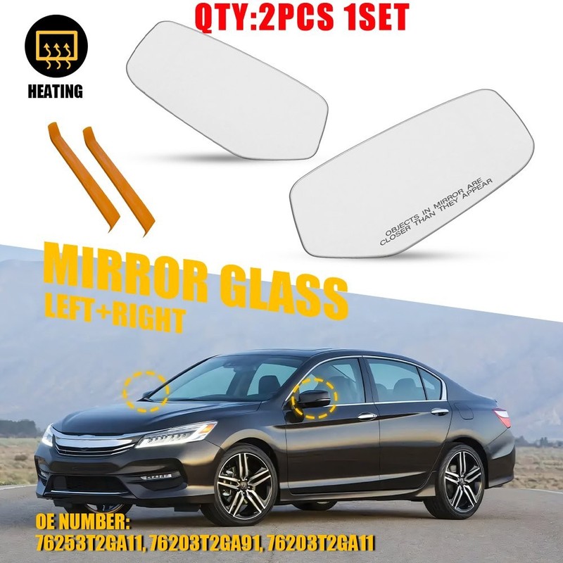For 13 – 17 HONDA ACCORD Side Mirror Glass Heated 76253T2GA11 76203T2GA11 2-20X