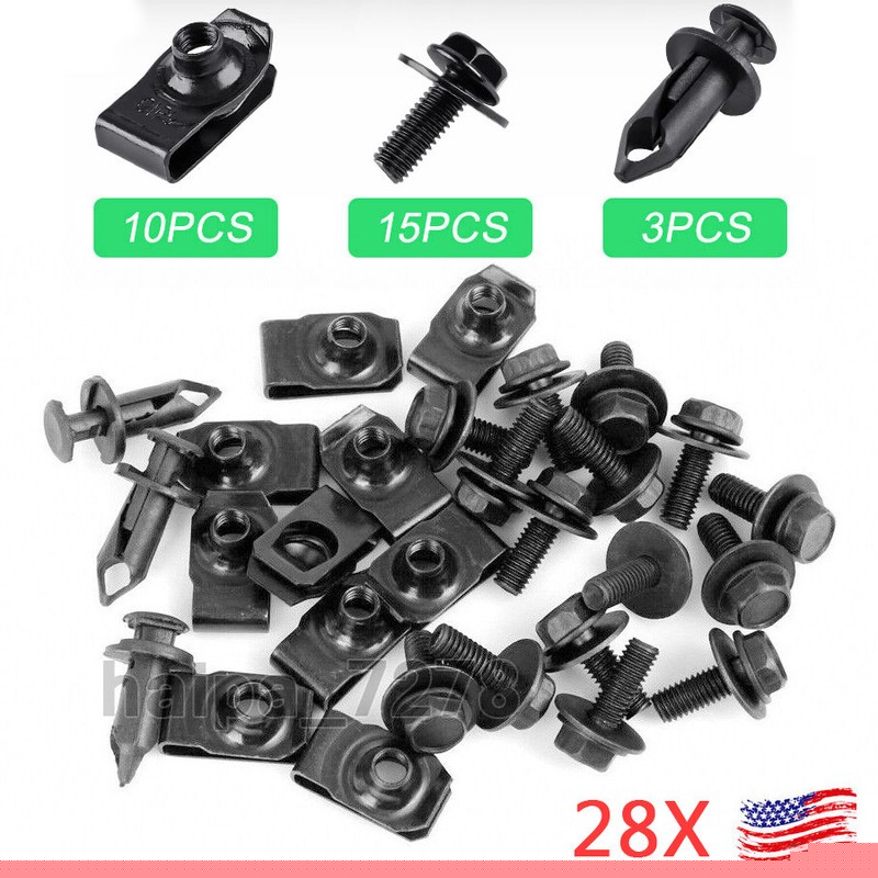 28X Clips Screws U Nuts Bolts Push Pin Rivet Bumper Door Panel Retainer Fastener