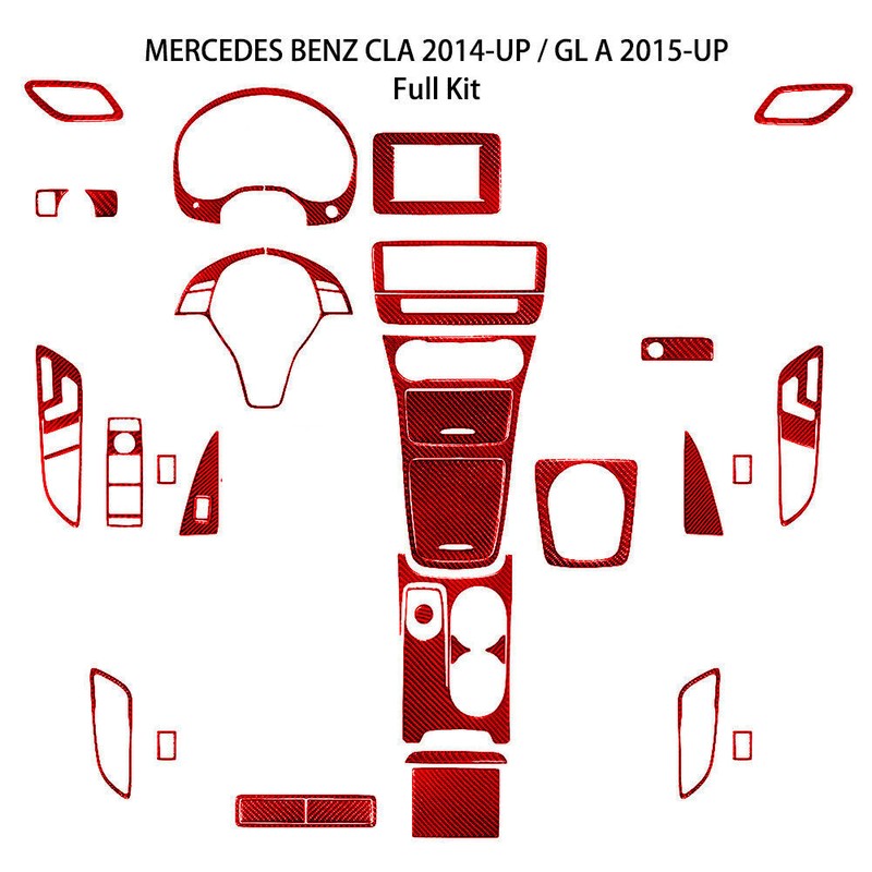 35Pcs For Mercedes Benz CLA-Class Red Carbon Fiber Full Interior Kit Cover Trim
