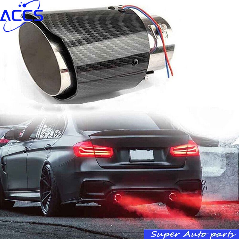 2PCS Universal Modified LED Luminous Muffler Tip Tail Pipe Carbon Fiber Curved gallery