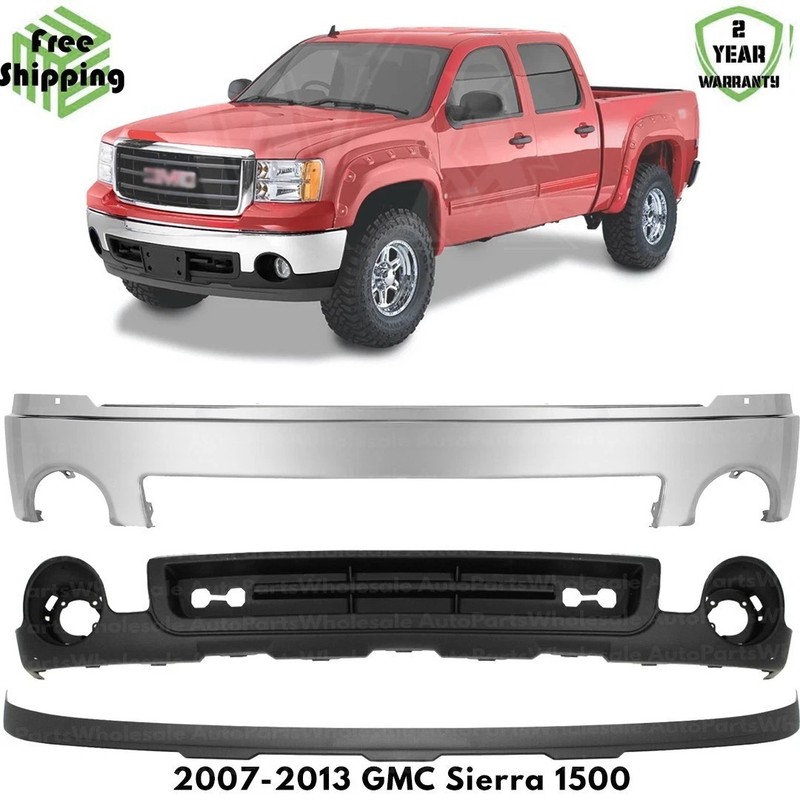 Front Bumper Chrome Steel & Lower Valance Kit For 2007-2013 GMC Sierra 1500