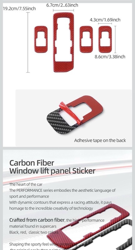 Window Lift Adjust Panel Switch Trims For Ford F150 2015-2020 Red Carbon Fiber gallery