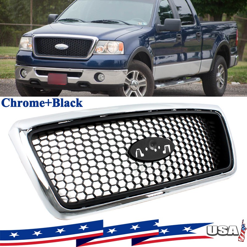 Grille For Ford F-150 2004-2006-2008 XLT Chrome Black W/Installation Accessories