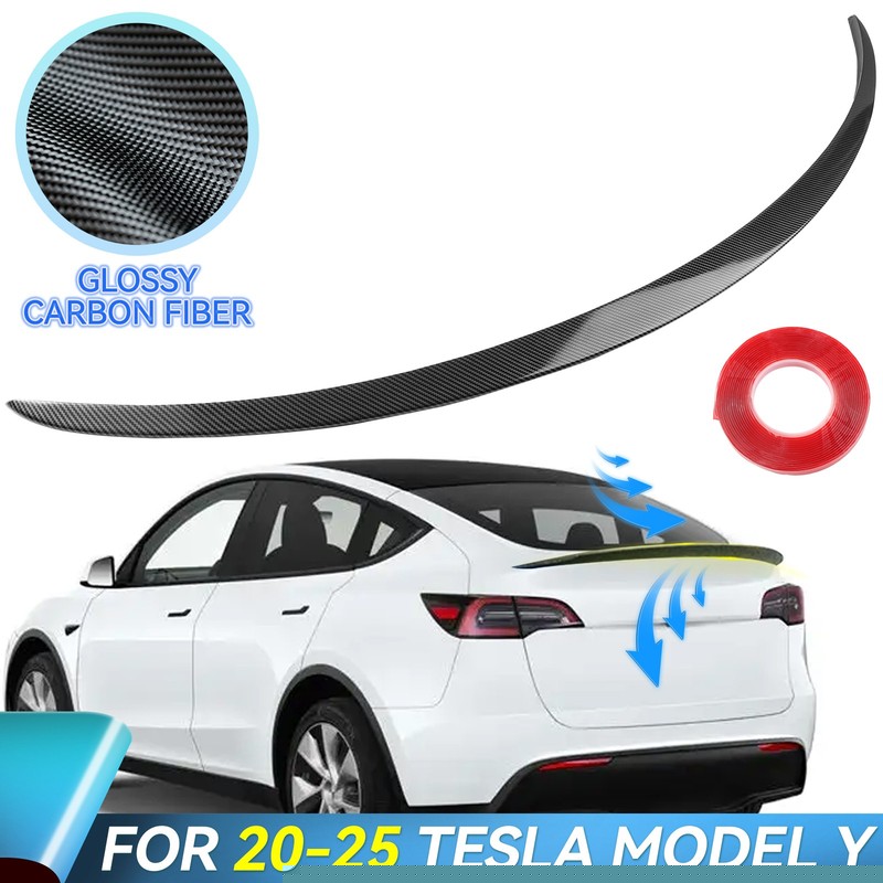 Rear Trunk Lip Spoiler Wing Glossy Carbon Fiber Look For Tesla Model Y 20-2024
