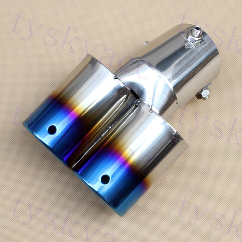 Dual Outlet Blue Rear Muffler Exhaust Tail Throat Tip For 38mm-58mm Accessories gallery
