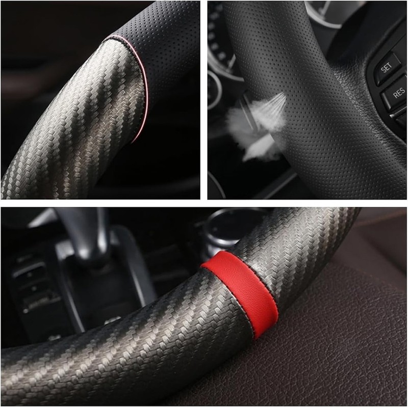 Car Steering Wheel Cover Anti slip Carbon Fiber Black Leather Car Accessories US gallery
