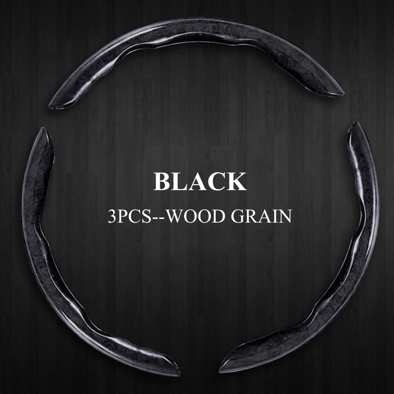 Wood Grain Steering Wheel Cover 15 inch PVC Leather Anti-Slip 3 PCS For Ford
