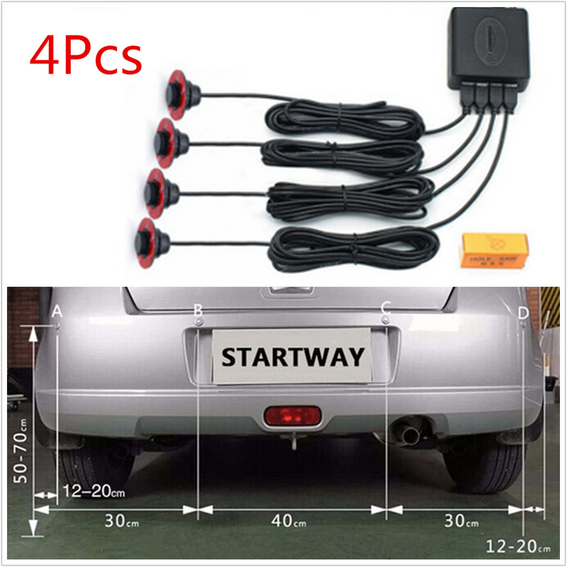 4PCS Adjustable Flat Sensors Car Parking Sensor Reverse Backup Radar System Kit