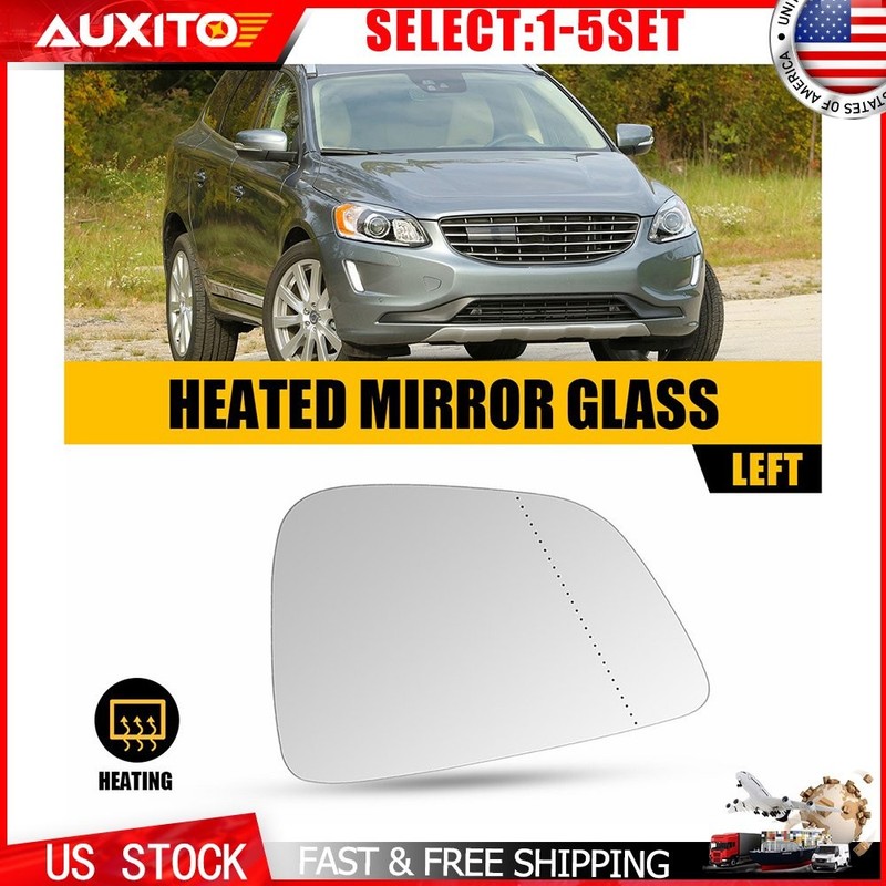 For Volvo XC60 2010-2017 Driver Side Heated Mirror Glass with Backing Plate 1-10