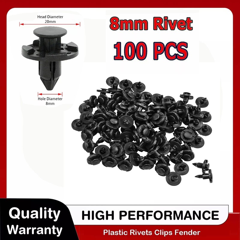 100pcs Bumper Clips 8mm Plastic Rivet Fastener Mud Flaps Fender Push for NISSAN