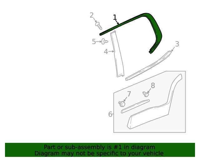 Genuine GM Rear Passenger Side Door Window Upper Reveal Molding 84190174 gallery