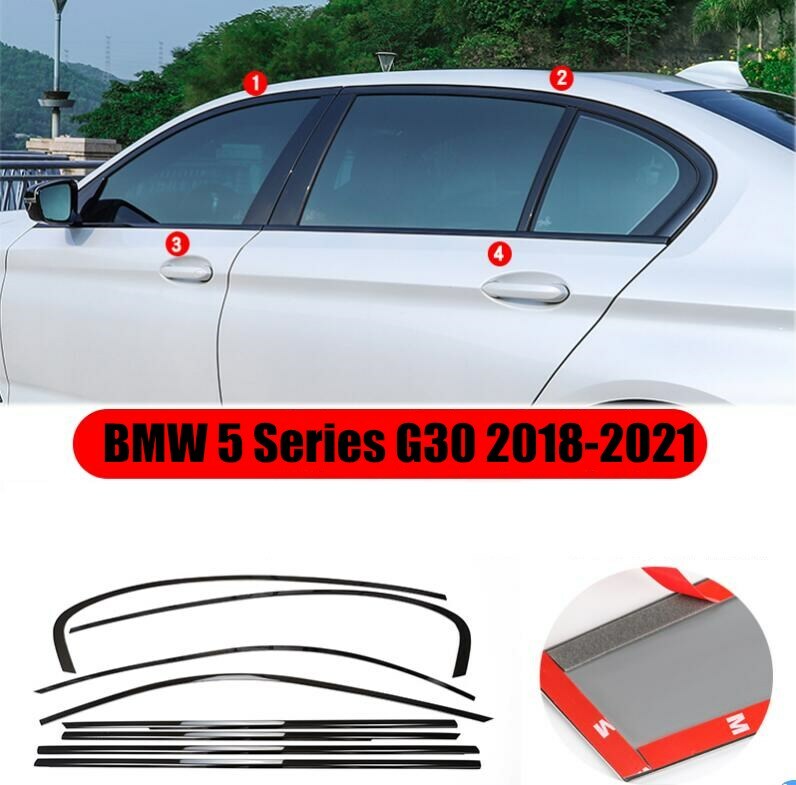 Gloss Black Window Strip Trims For BMW 5 Series G30 2018-19 20 21 22 2023