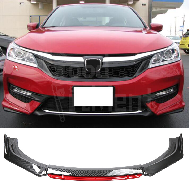 For Honda Accord 2016-2017 Front Bumper Lip Splitter Spoiler Carbon Fiber + Red