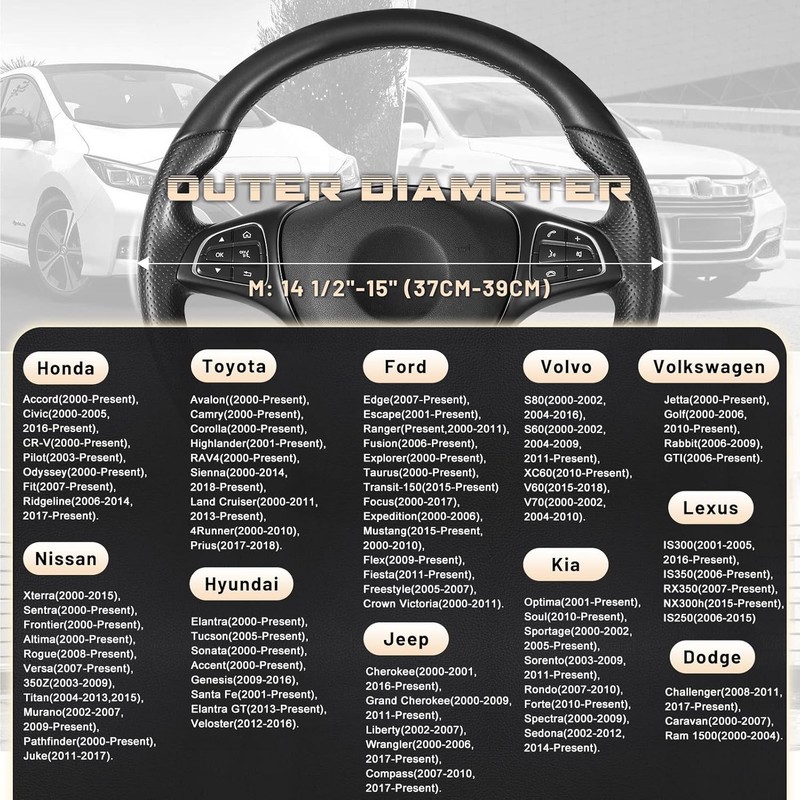 For Kia 14.5-15 inch Car Steering Wheel Cover Nappa Leather Breathable Non-Slip gallery