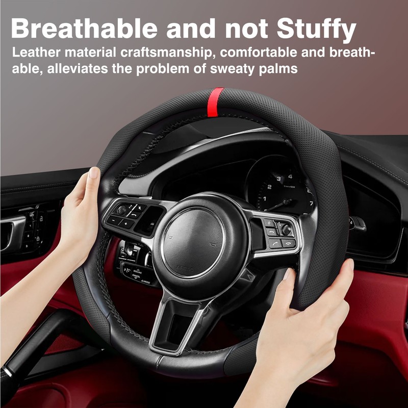 For Honda 14.5-15 inch Car Steering Wheel Cover Premium Nappa Leather Breathable gallery