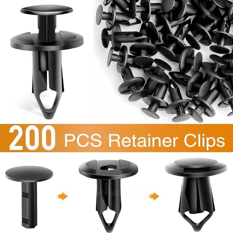 200PCS 8mm Bumper Retainer Clips Auto Car Plastic Push Rivets Fastener Fender