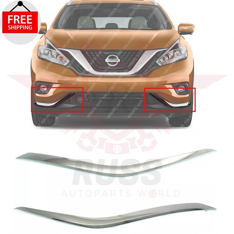 New Front Bumper Chrome Molding Trims Set of 2 Fits 2015-2018 Nissan Murano
