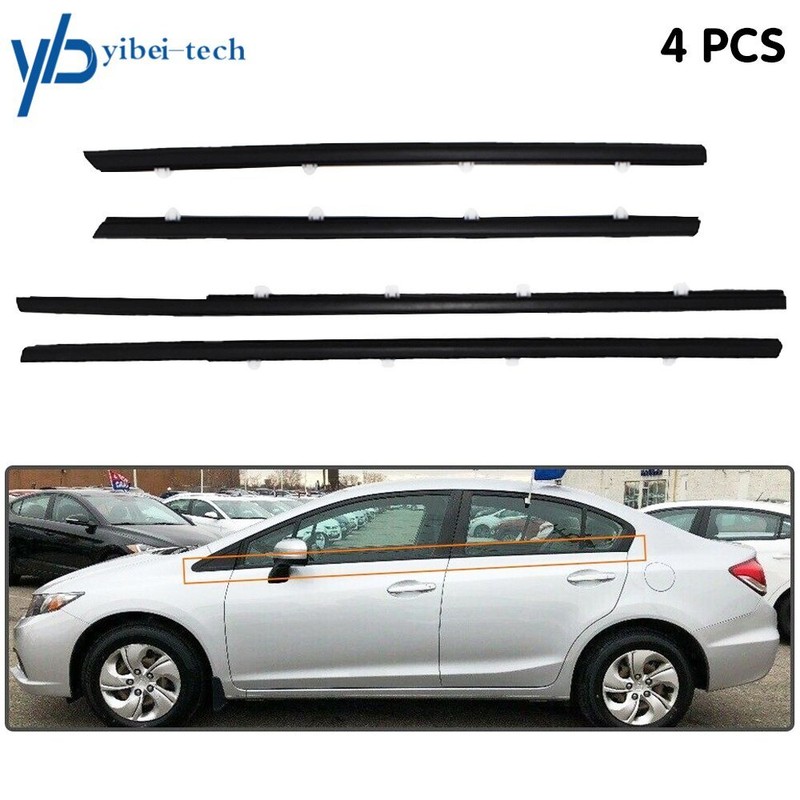 For Honda Civic 4pcs Car Weatherstrip Window Moulding Trim Seal Belt 2012-2015