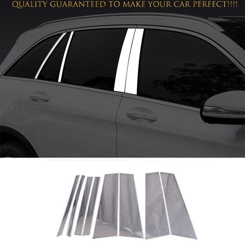 For Benz GLC X253 2016-2022 Silver Steel Car Window Bc Pillar Cover Trim 10PCS