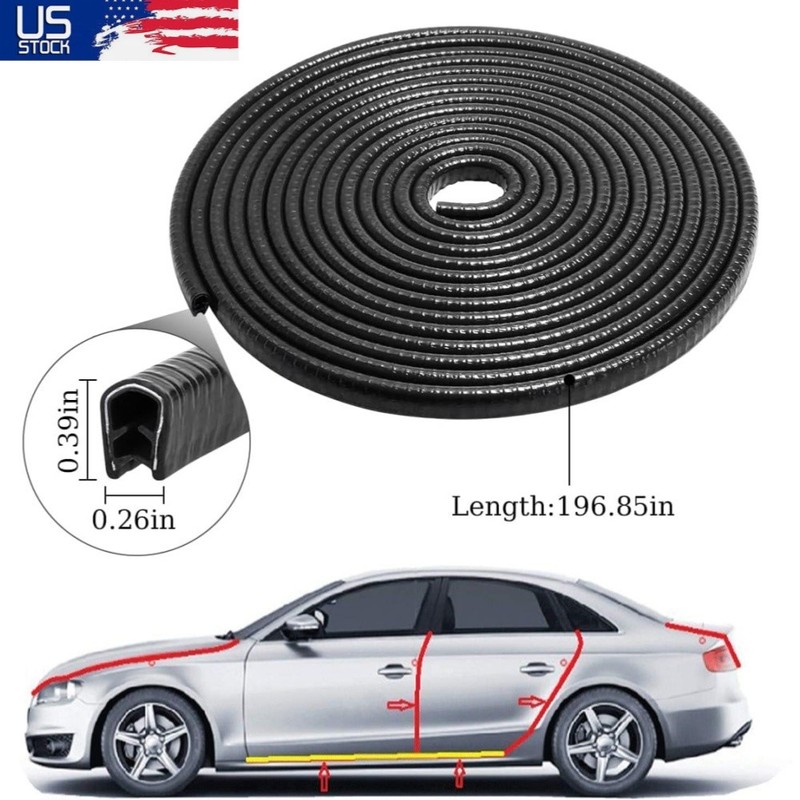U Channel Car Door Window Rubber Trim Edge Guard Seal Strip Waterproof 5M/16.4Ft