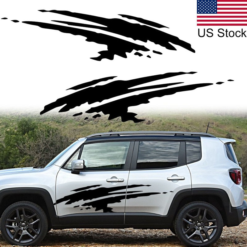 2pcs 78» Black Scratch Graphic Side Body Door Fender Vinyl Decal Sticker Decor