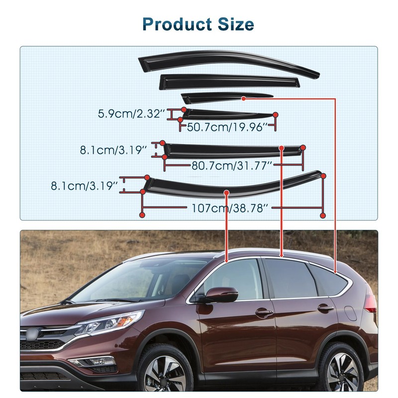 Window Visor 6pcs Black Tape-on Fits Honda CR-V 2017-2022 Rain Guards gallery