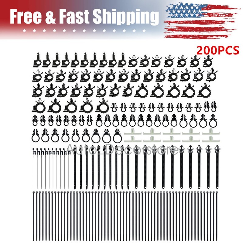 200 Pack Wire Harness Fasteners For GM 15 Types Nylon Cable Ties Clamps