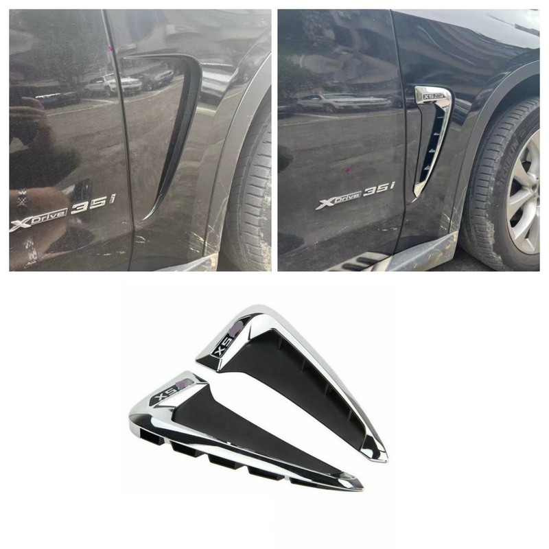 Silver Black Side Wing Air Flow Fender Vent Cover For 14-18 BMW X5 F15 F85 ABS