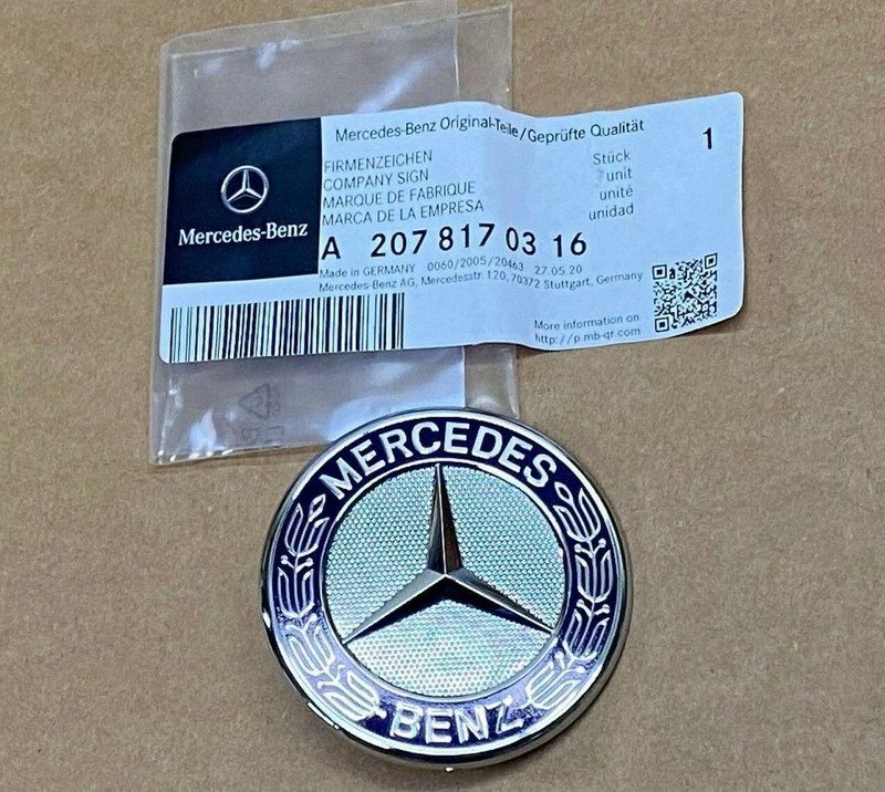 For Mercedes~Benz Blue Flat Front Hood Emblem AMG Badge Logo LAUREL WREATH