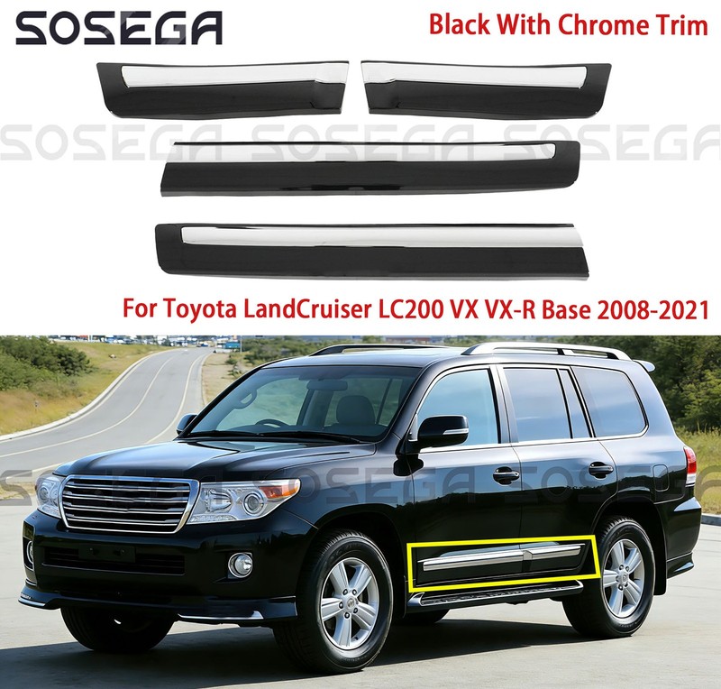 For Toyota LandCruiser LC200 08-21 Body Molding Cover Pearl Black W/ Chrome Trim
